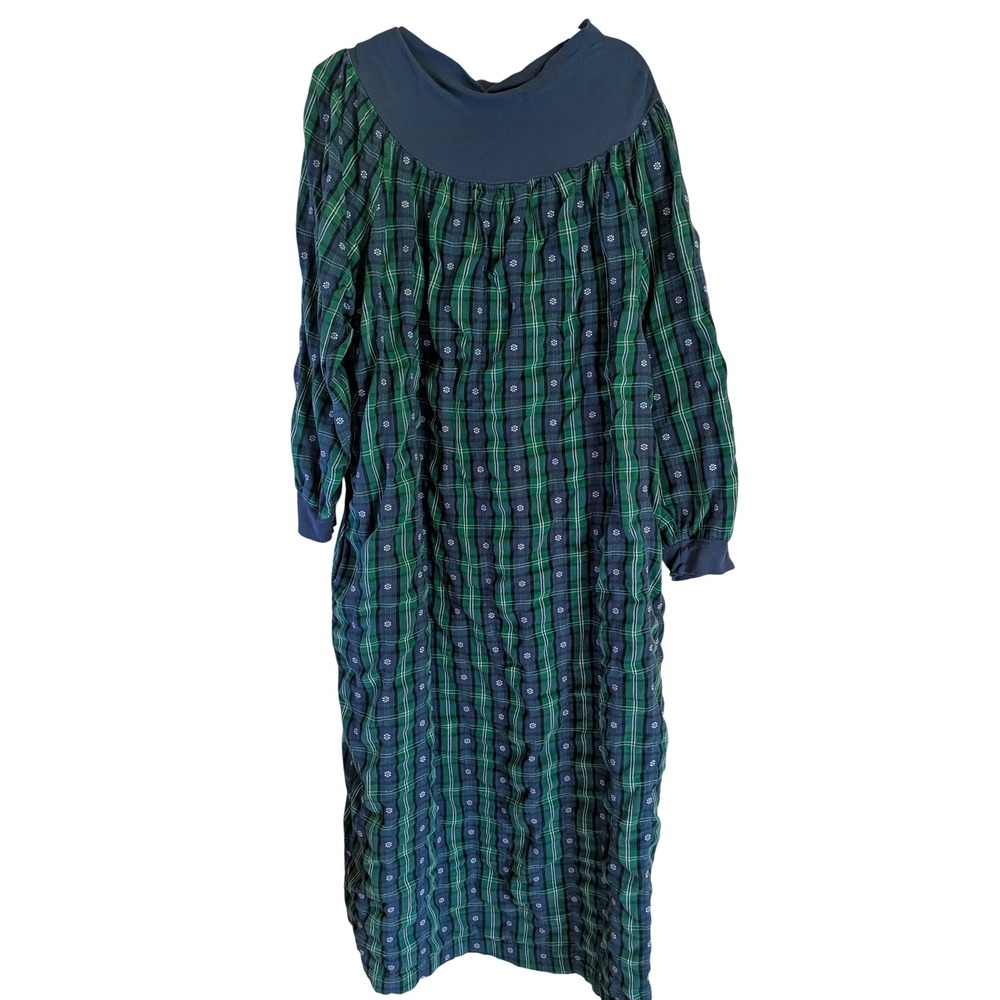 Vtg Lanz of Salzburg Nightgown M Cottagecore Granny Relaxed Floral Plaid Pocket